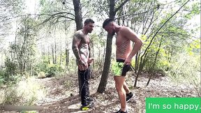 2 runners cruising in forest