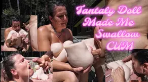 Babe swallows huge cum shot from intense play with sex doll