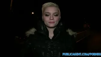 Blonde with big natural tits fucks outside near a church