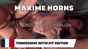 Bareback gay threesome pov cum in ass cum in mouth maxime horns