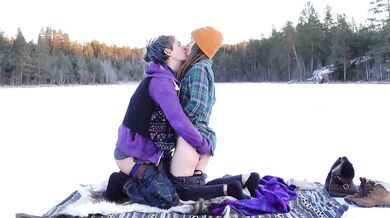 Frozen Lake Thaw Her Swedish Skinny Body On Frosted Reindeer Skin