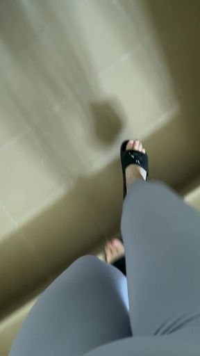 POV: the Sound of Flip-flops When Walking in Gray Leggings