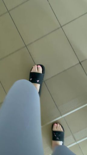 POV: the Sound of Flip-flops When Walking in Gray Leggings