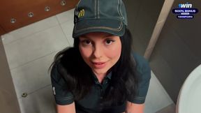 Risky public fuck-fest in the toilet. Fucked a McDonald's worker because of squirted soda! - Eva Soda gone