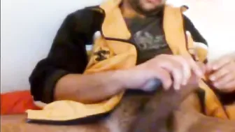Straight Danish stud with a monster cock jerks off and cums on a paper towel