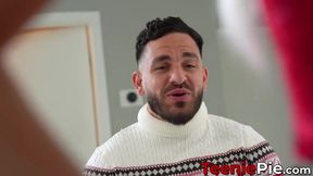 Father and stepson Nick Strokes and Donnie Rock fuck the mouth and pussy of Luxe La Fox