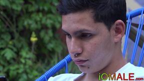Twink latino cums after riding bareback and blowjob