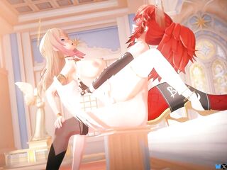 Blond bombshell beauty Hestia gets railed to squirting climax by Shemale hentai Zentreya (SpamKaju)