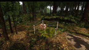 Topless big tit female wrestling in the jungle tag team match 2 HD