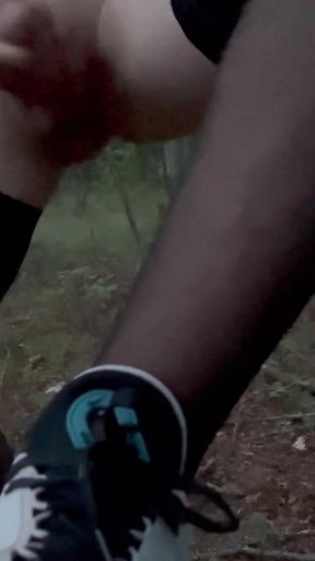 Teen boy shows body in pantyhose in the forest, night masturbate