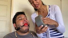 Humiliating Femdom Gag Punishment For Chubby Slave Boyfriend (wmv)