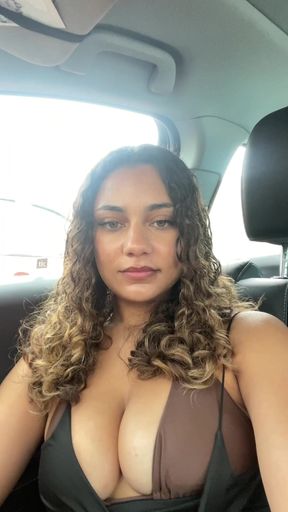Curvy girl shows off her body while sitting alone
