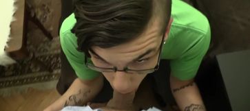 Nerdy young lad shares exclusive POV at home when he takes care of a big dick