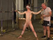 Skinny twink bound for dildo anal fuck