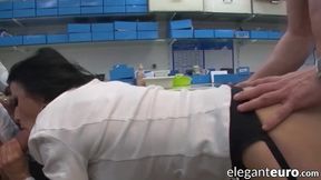 Katya Sikova dominated and spit roasted by two lusty dudes