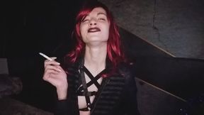 Hot smoking, dark lips and tits flashing
