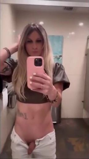 Sissy Femboy gets big clit destroyed in public bathroom exposure
