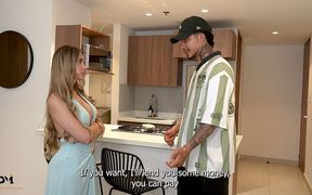 Hot Blonde Pays Pizza Delivery Guy with Her Pussy - Danner Mendez & Ambar Prada