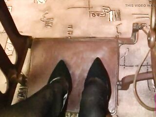 Vintage_sewing on My Granny's Old Singer Sewing Machine in Ebony Hose and Suede Louboutins