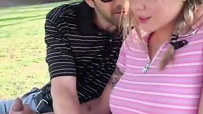 Dazzling big boobs blonde teen is picked up on a golf course for sex