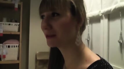 Handjob blowjob and cumwalk in busy furniture store