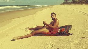 nudist beach - dan naked and hard jerking off on the beach