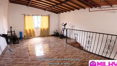 Beautiful landlady with big tits comes into my room without warning and sees my big cock, she is ver