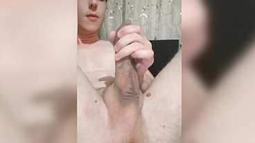 So hot twink enjoys a big anal ball and cums from a strap-on. His anal spits natural lube