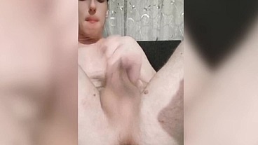So hot twink enjoys a big anal ball and cums from a strap-on. His anal spits natural lube