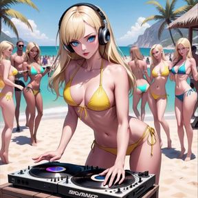 Anime Sexy DJ on the Beach Synthwave Retrowave