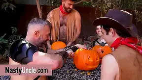 Funny and pervy halloween party with our beautiful and horny friends Lets see whos pumpkin is better