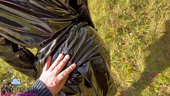 milf in black latex raincoat fucked pov doggystyle risky public outdoors