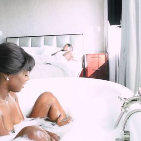 Waking up next to the lesbian ebony bathing excites her so she quickly joins and eats her out