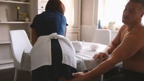 Foreign Maid Fucked After Wife Leaves, Paid for Silence with Cum in Panty