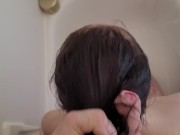 teen hair fetish cumshot with bun hairjob
