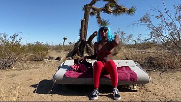 Ebony Marge sucks dick in public with oil all over her body