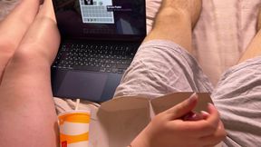 Surprise in a Mcdonald's Burger Box. Spit on Tits while Jerking Off
