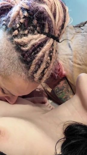 Lesbian MILFs Seduces Petite Goth Girl in Bed