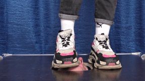 Floor-face under dirty Balenciaga sneakers on 19 y.o. girl (part 4 of 8), flo586x 1080p