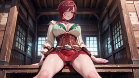Lazy Tease on the Sun-drenched Porch, Corset Cinching Her Curves, Fingertips Grazing Chest, That Taboo Gaze in the Sunlight