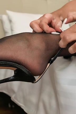 Stiletto Heels &amp; Black Sheer Stockings