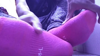 RELAXING TIME MASSAGING MY FEET WITH PINK SOCKS