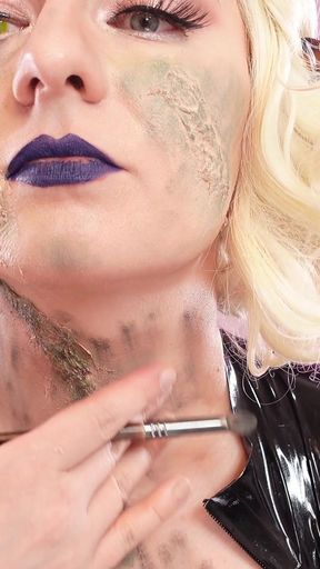 Make-up with scars in process - with liquid latex and cottonwool. (Arya Grander)