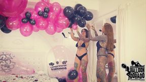 Megan and Nici pops the black and Pink Balloon Garland HD Version