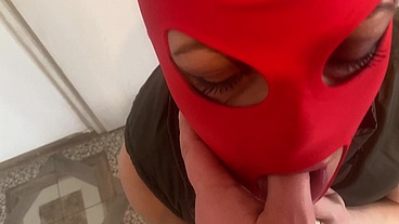 Pantyhose Ripped Open – Red Mask Blowjob, Doggy & Cum Inside with Leash Play