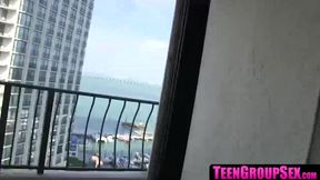 Cute teens have wild fuck fest with lucky stud