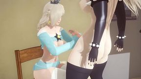 Mario Bross Hentai - Rosalina jerk off Bowssette Futanari'_s dick - Japanese Asian Manga Anime Game Porn