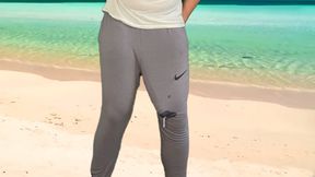 Monster cock hands free cumshot on public beach