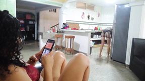 I GET HORNY WATCHING MY STEPSISTER CLEANING IN A SEXY OUTFIT.