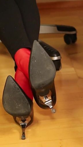 Red Stockings, High Heels & Black Leggings Tease